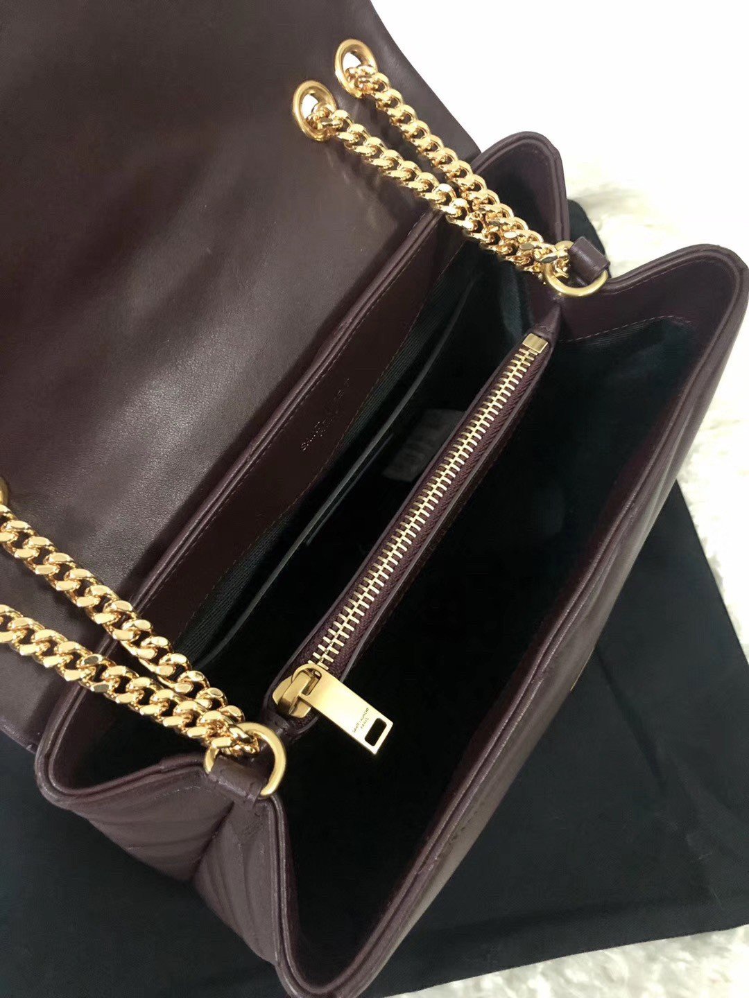 Saint Laurent LouLou Small Chain Bag In Burgundy Quilted Calfskin