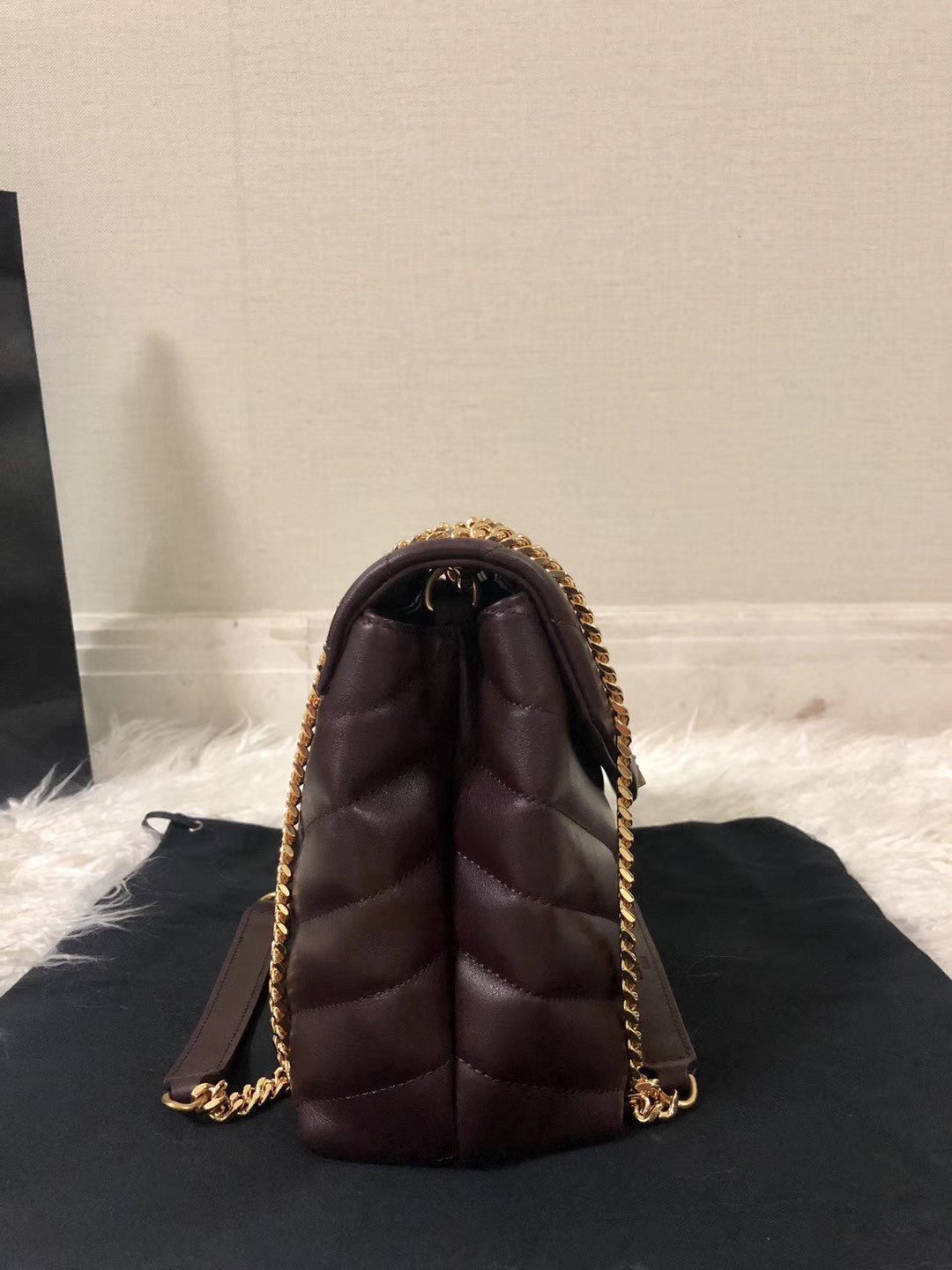 Saint Laurent LouLou Small Chain Bag In Burgundy Quilted Calfskin