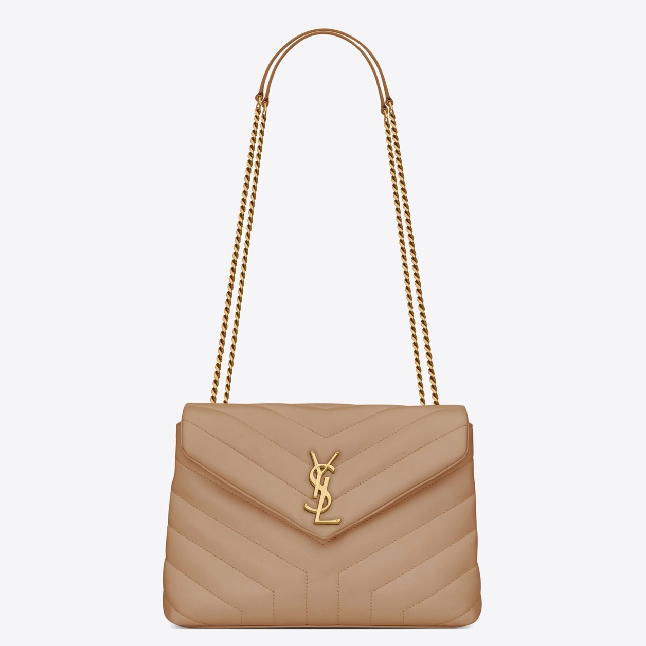 Saint Laurent LouLou Small Chain Bag In Beige Quilted Calfskin