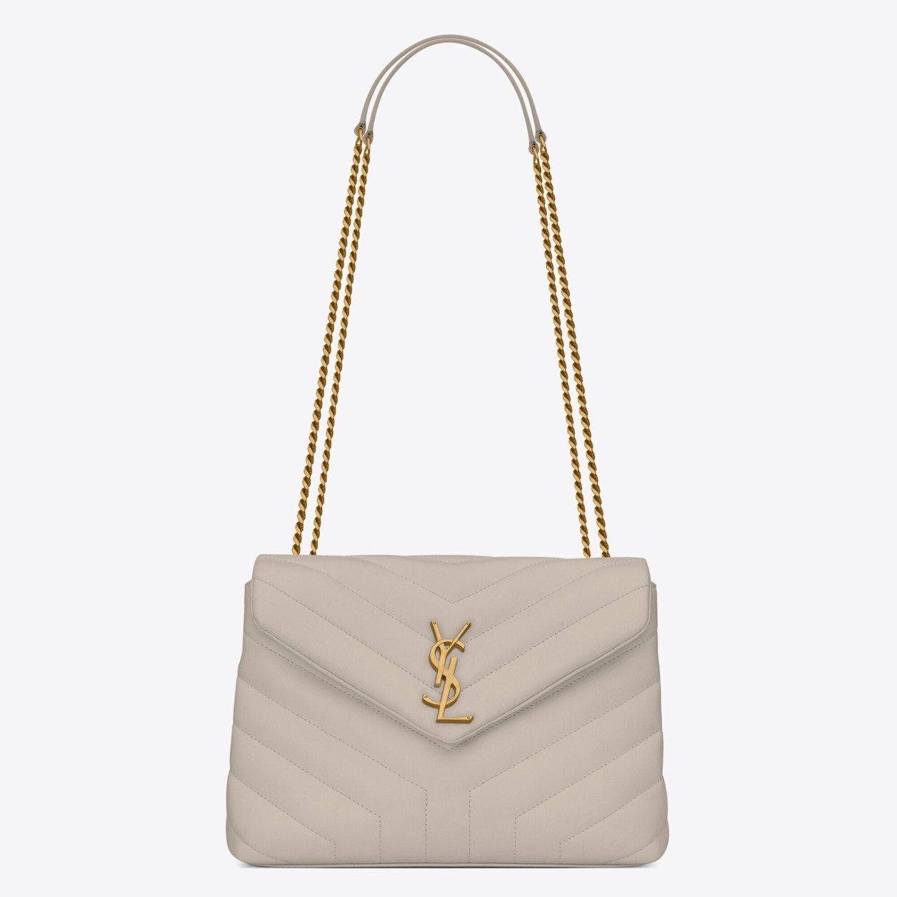 Saint Laurent LouLou Small Chain Bag In White Quilted Calfskin