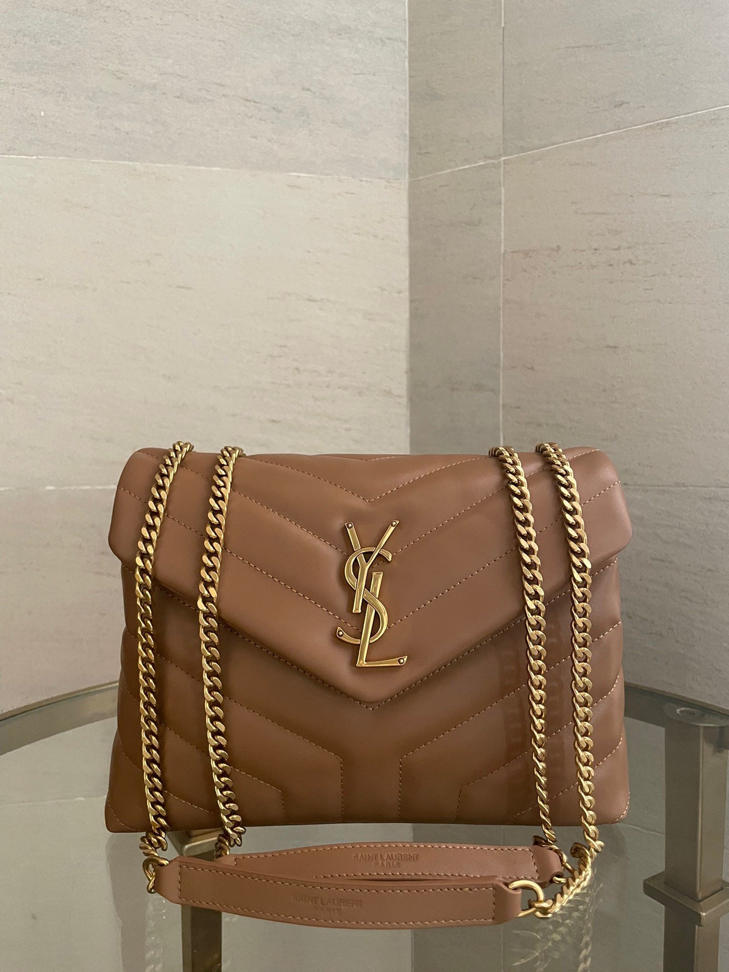 Saint Laurent LouLou Small Chain Bag In Brown Quilted Calfskin