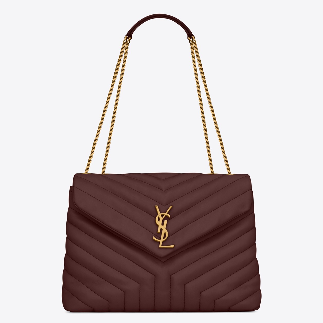 Saint Laurent LouLou Medium Chain Bag In Burgundy Quilted Calfskin