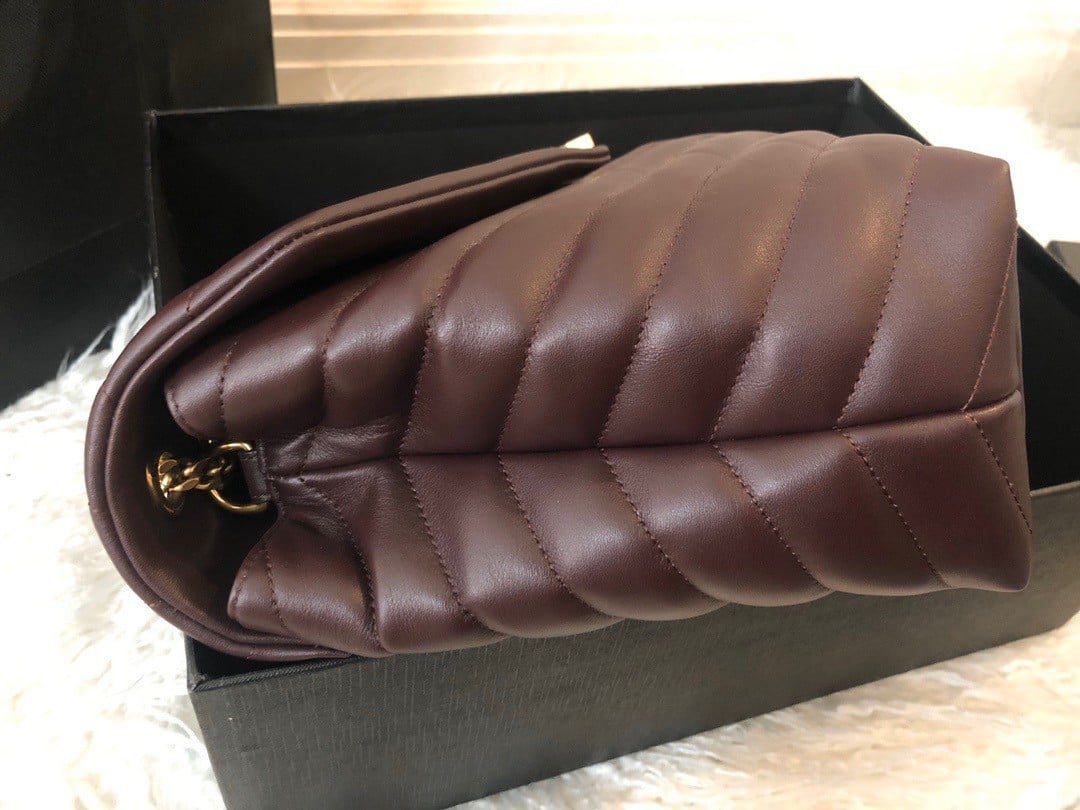 Saint Laurent LouLou Medium Chain Bag In Burgundy Quilted Calfskin