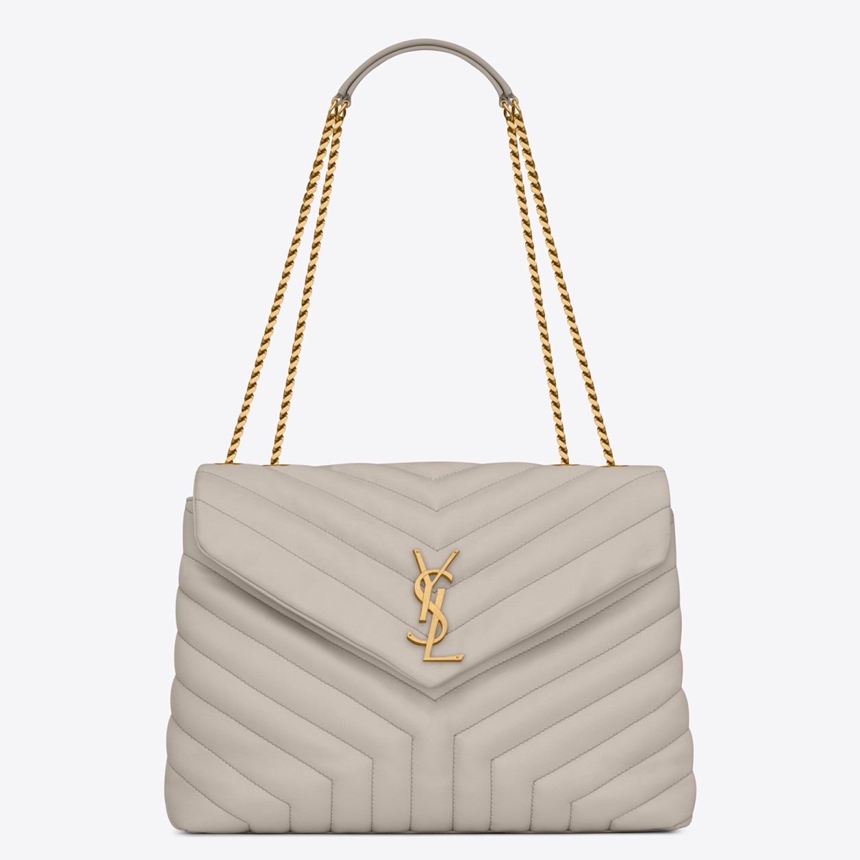 Saint Laurent LouLou Medium Chain Bag In White Quilted Calfskin