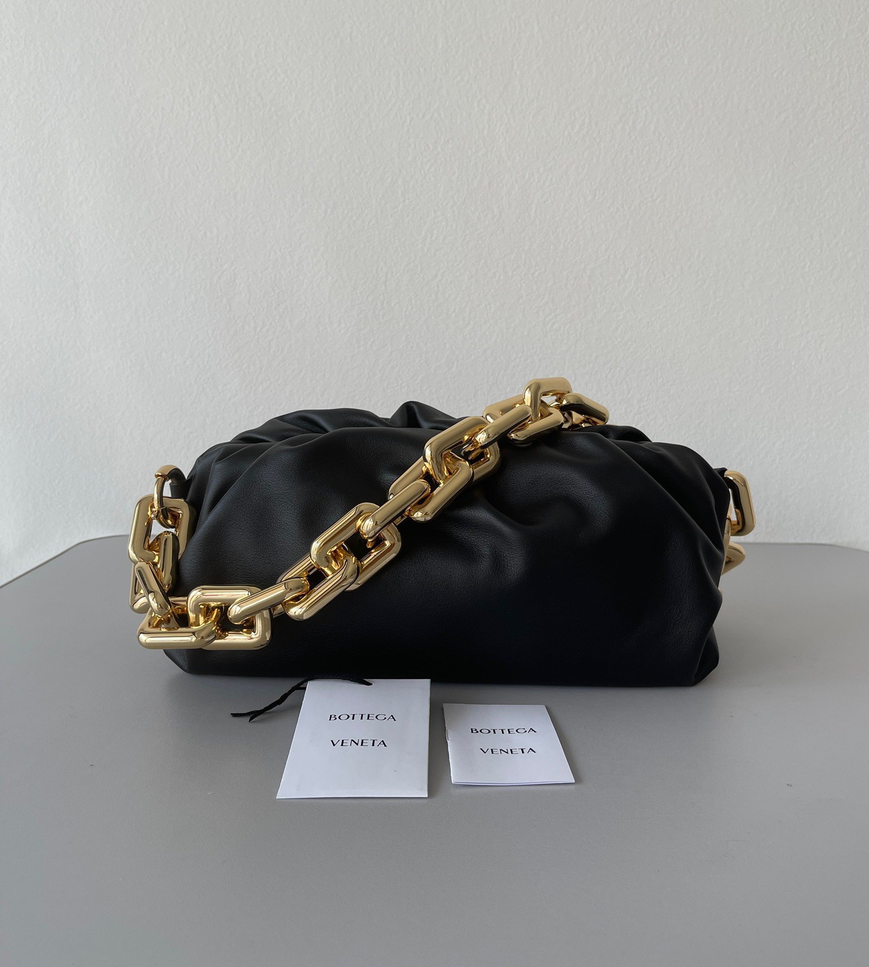 Bottega Veneta The Chain Pouch Bag In Black Calfskin