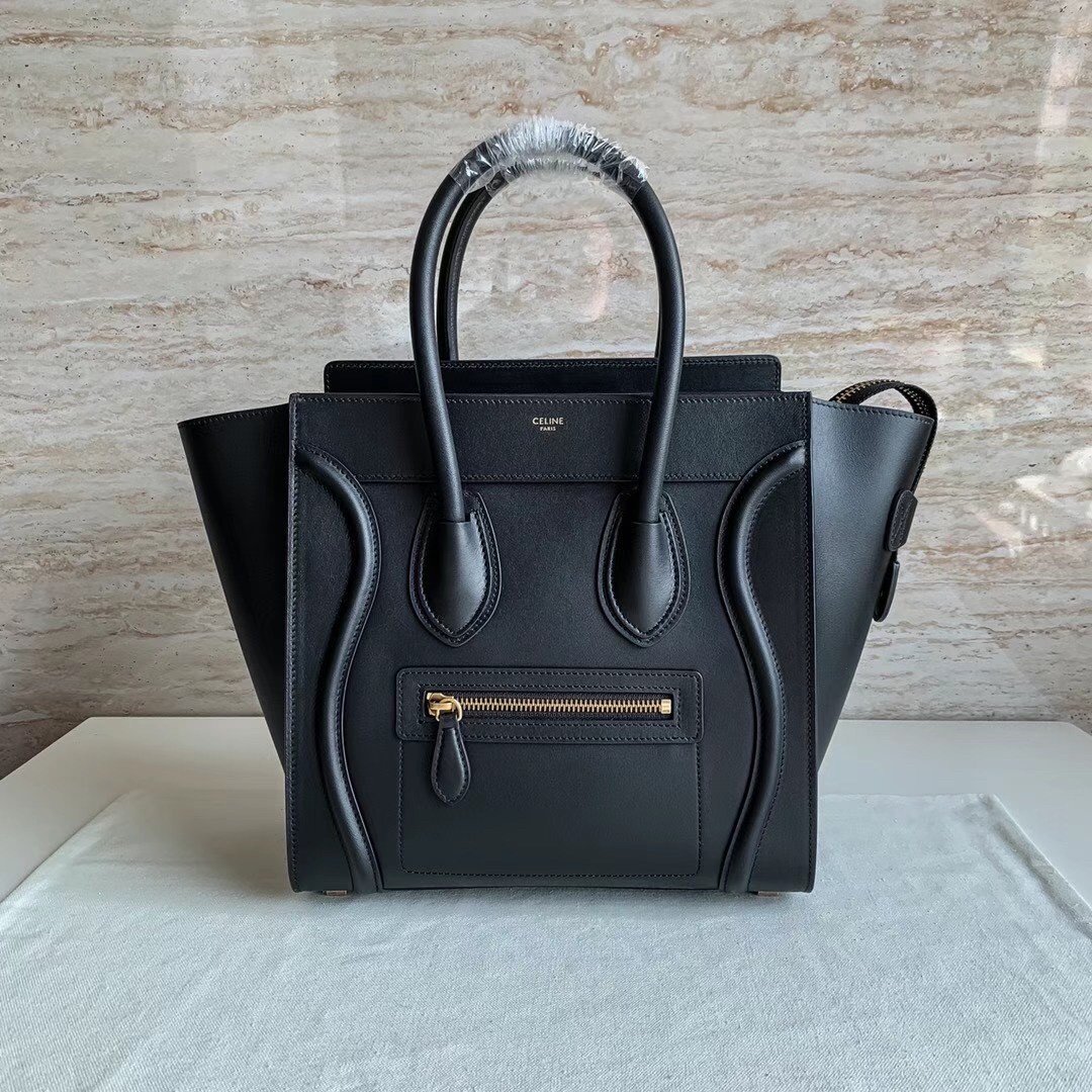 Celine Micro Luggage Tote Bag In Black Smooth Calfskin