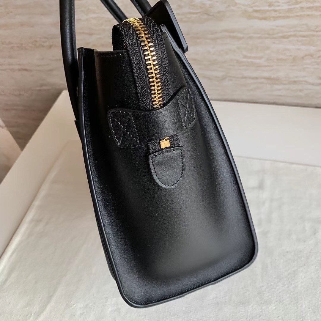 Celine Micro Luggage Tote Bag In Black Smooth Calfskin