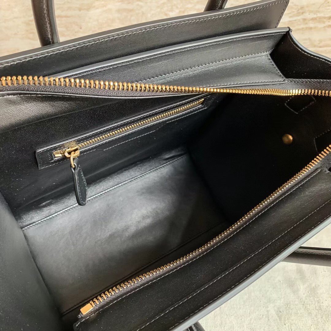 Celine Micro Luggage Tote Bag In Black Smooth Calfskin