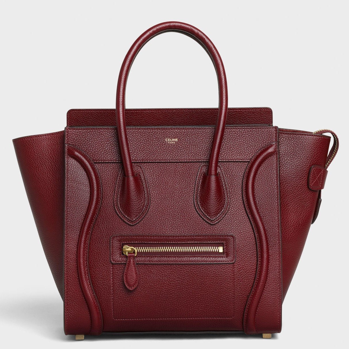 Celine Micro Luggage Tote Bag In Dark Red Drummed Calfskin