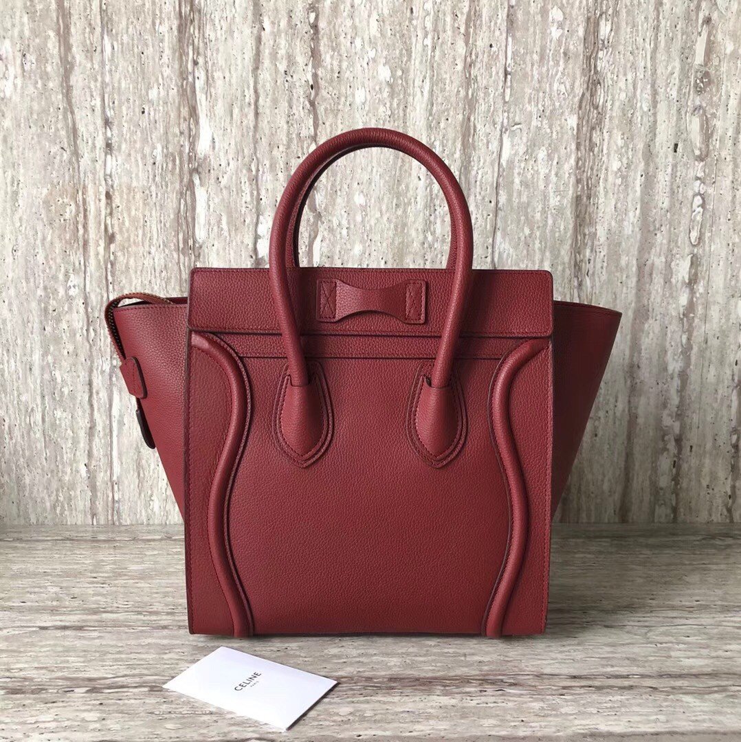 Celine Micro Luggage Tote Bag In Dark Red Drummed Calfskin