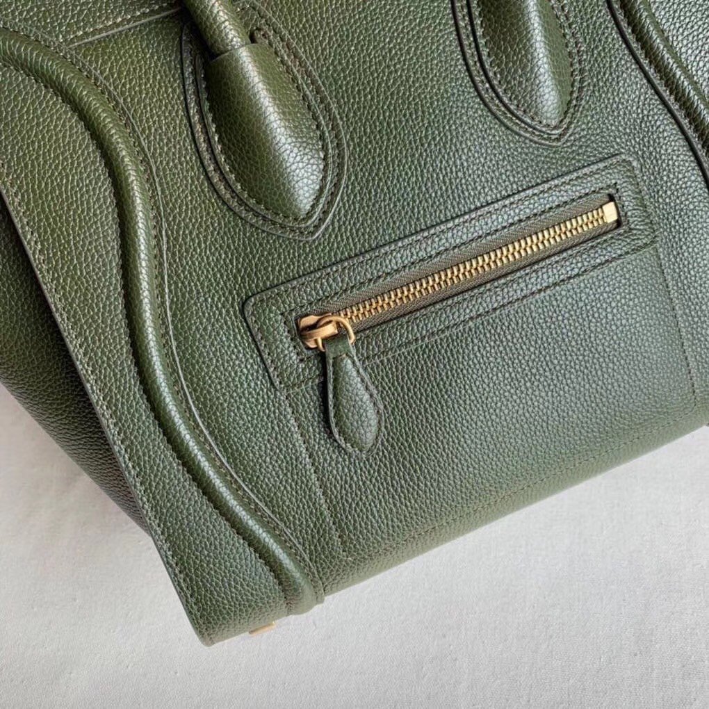 Celine Micro Luggage Tote Bag In Khaki Green Drummed Calfskin