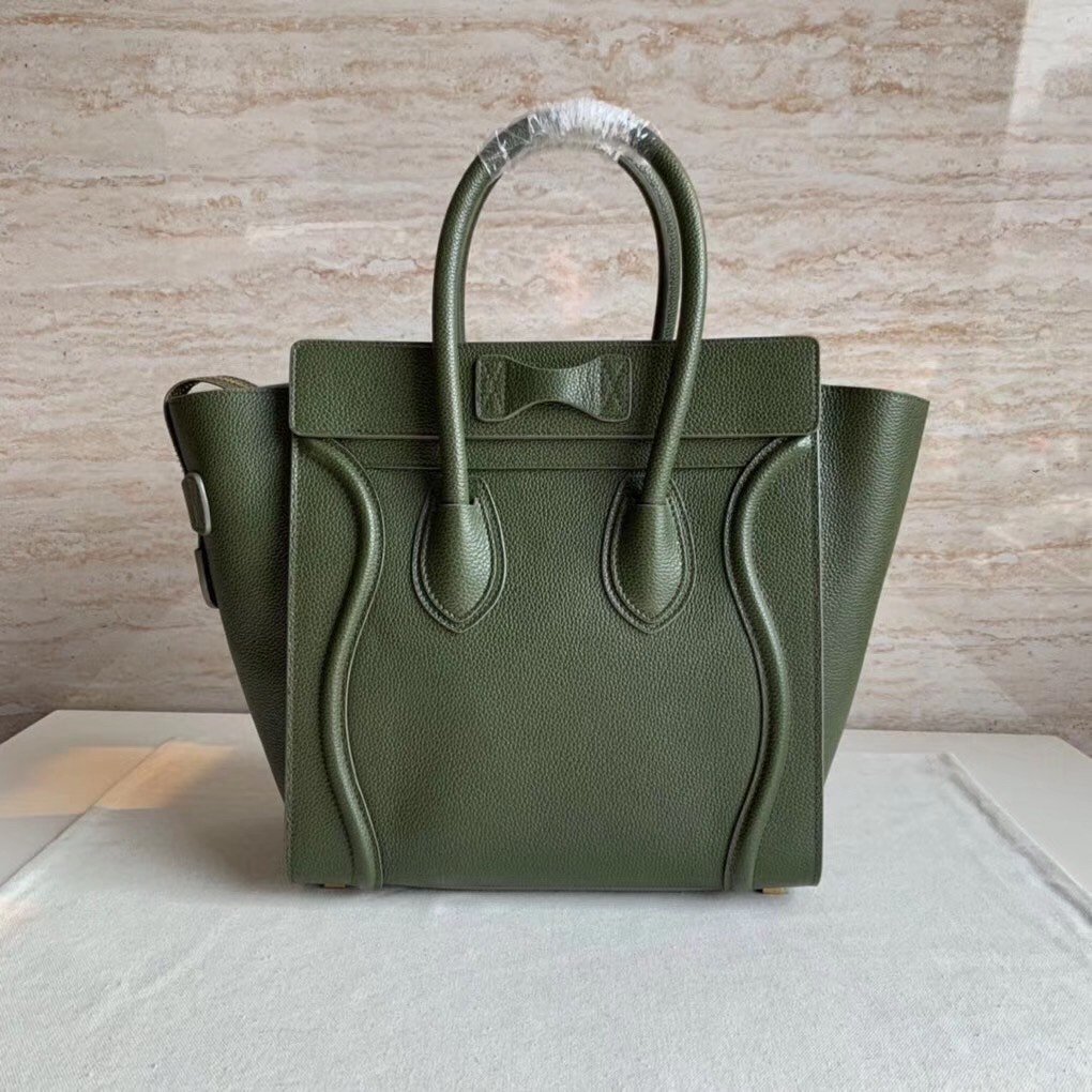 Celine Micro Luggage Tote Bag In Khaki Green Drummed Calfskin