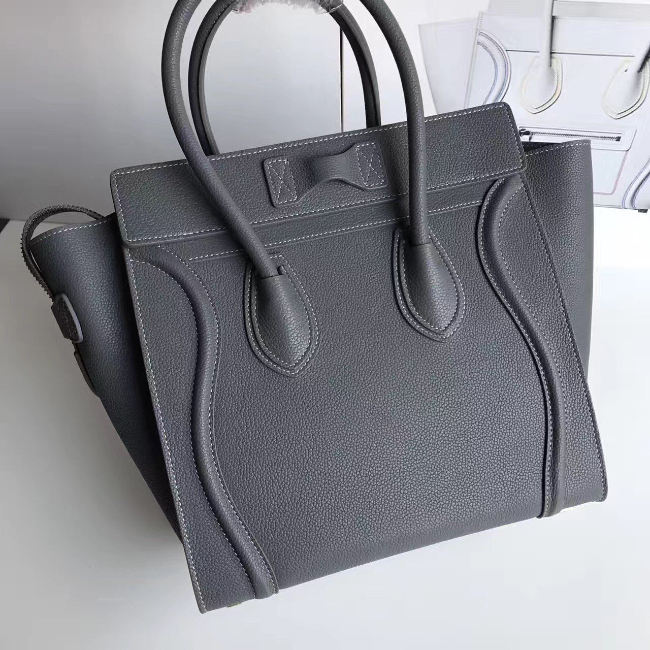 Celine Micro Luggage Tote Bag In Kohl Drummed Calfskin