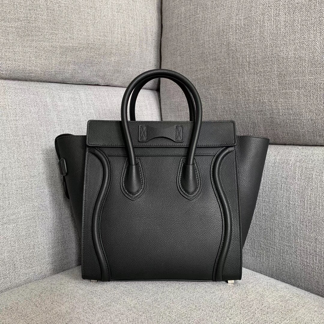 Celine Micro Luggage Tote Bag In Black Drummed Calfskin