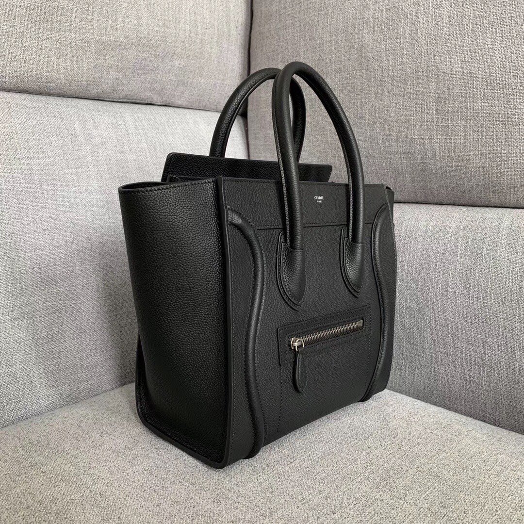 Celine Micro Luggage Tote Bag In Black Drummed Calfskin