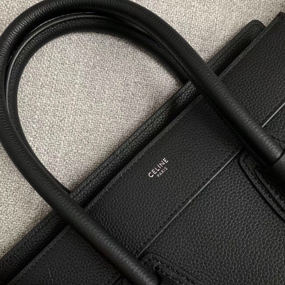 Celine Micro Luggage Tote Bag In Black Drummed Calfskin