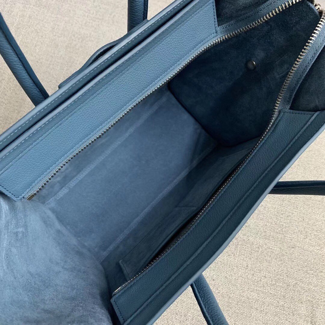 Celine Micro Luggage Tote Bag In Slate Blue Drummed Calfskin