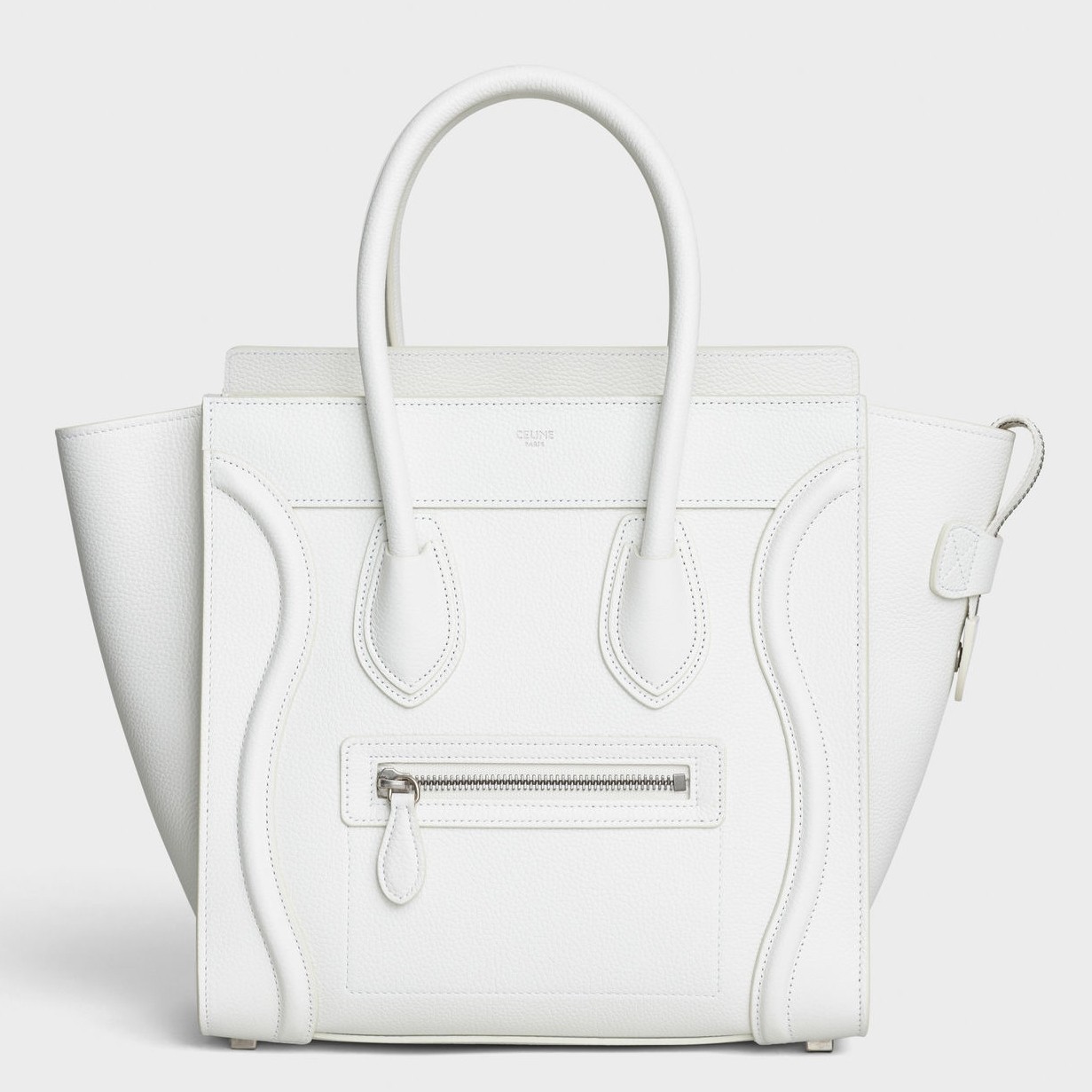 Celine Micro Luggage Tote Bag In White Drummed Calfskin