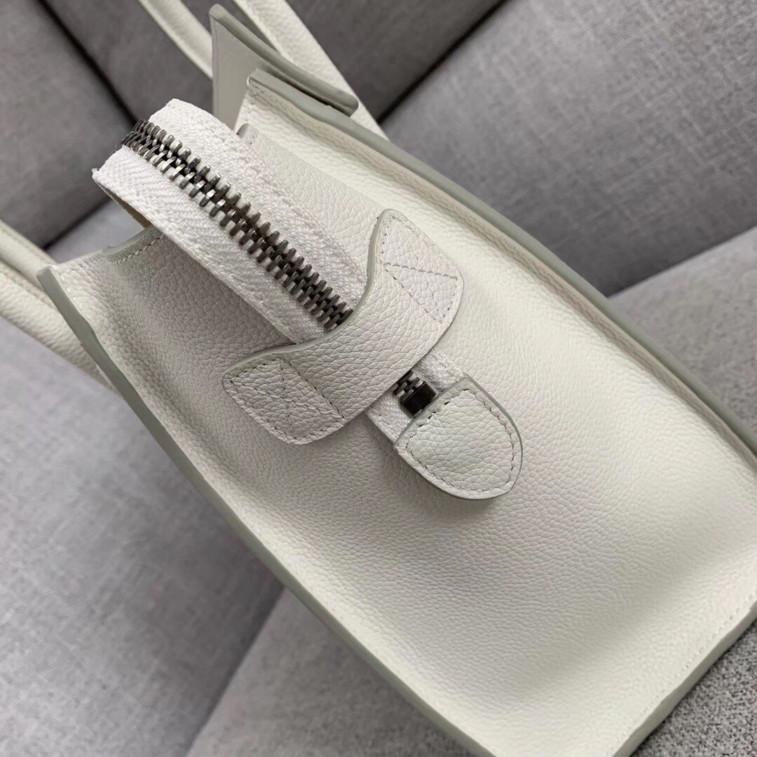 Celine Micro Luggage Tote Bag In White Drummed Calfskin