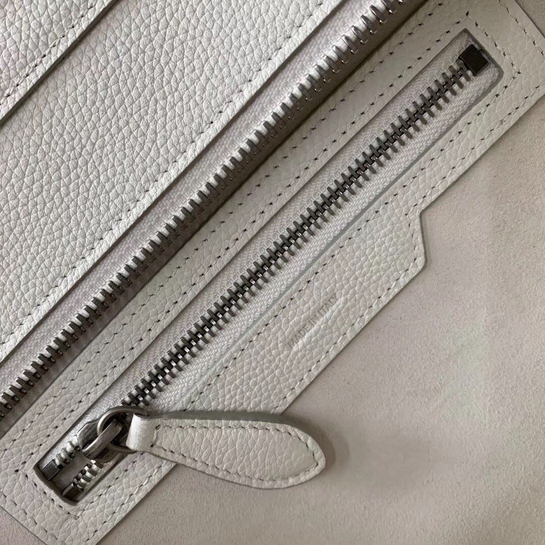 Celine Micro Luggage Tote Bag In White Drummed Calfskin