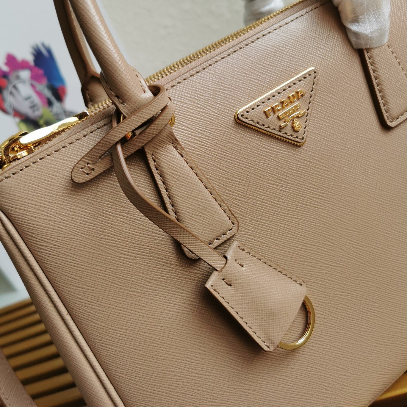 Prada Galleria Medium Bag In Beige Saffiano Leather