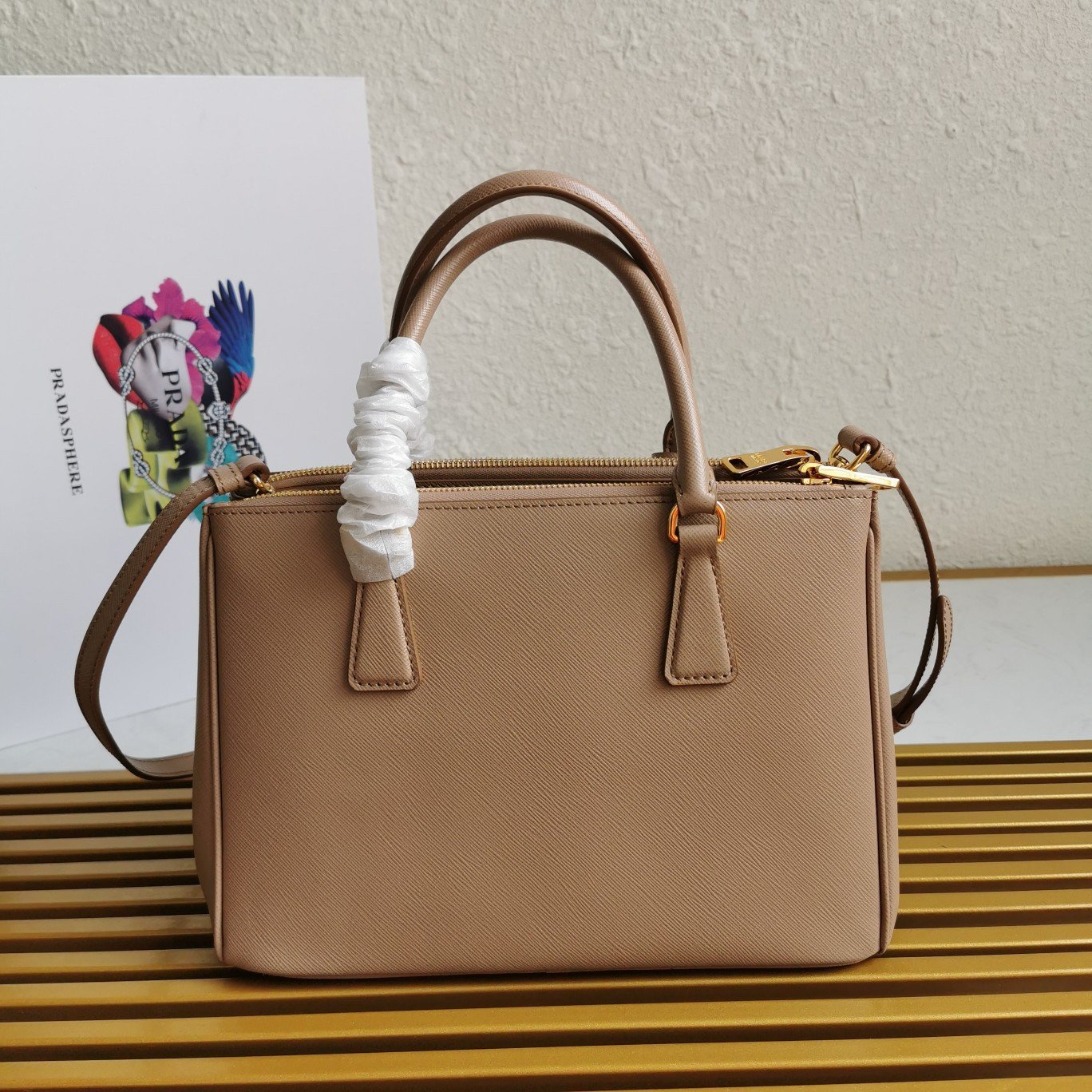 Prada Galleria Medium Bag In Beige Saffiano Leather