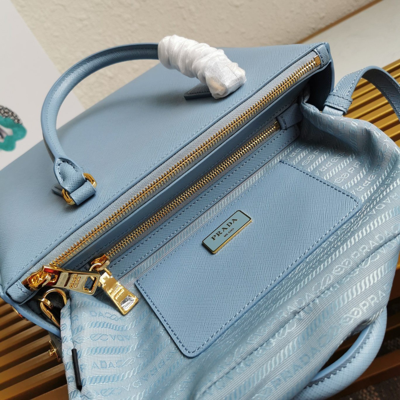 Prada Galleria Medium Bag In Celeste Saffiano Leather