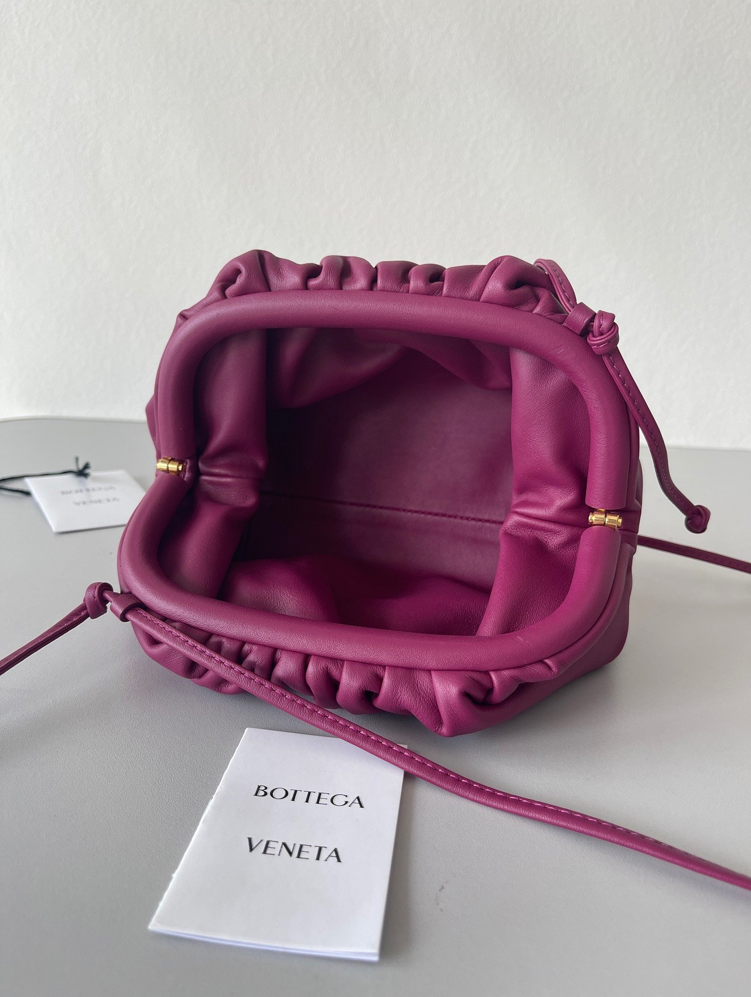 Bottega Veneta Mini Pouch with Strap in Cinnabar Calfskin