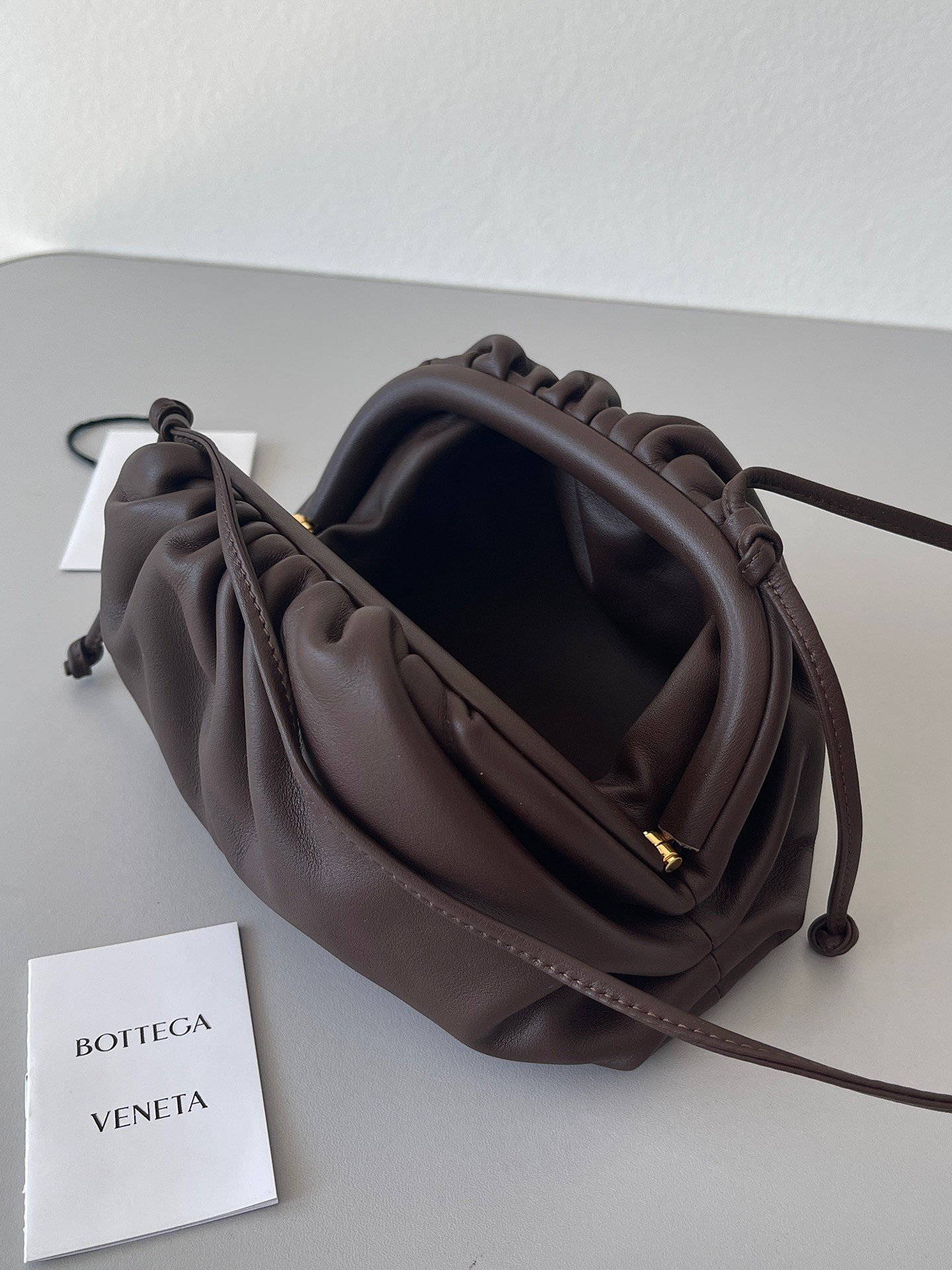 Bottega Veneta Mini Pouch with Strap in Grape Calfskin