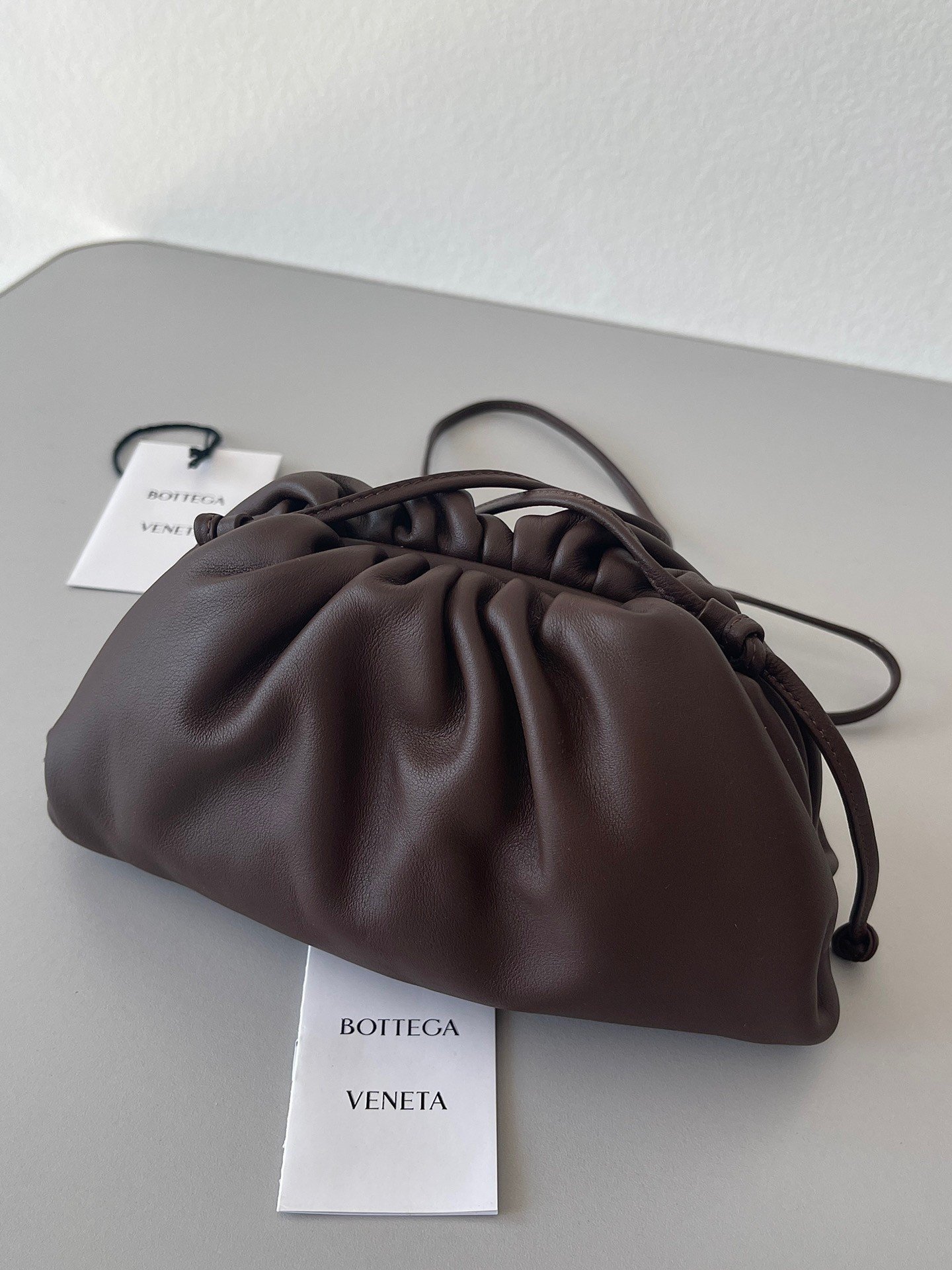 Bottega Veneta Mini Pouch with Strap in Grape Calfskin