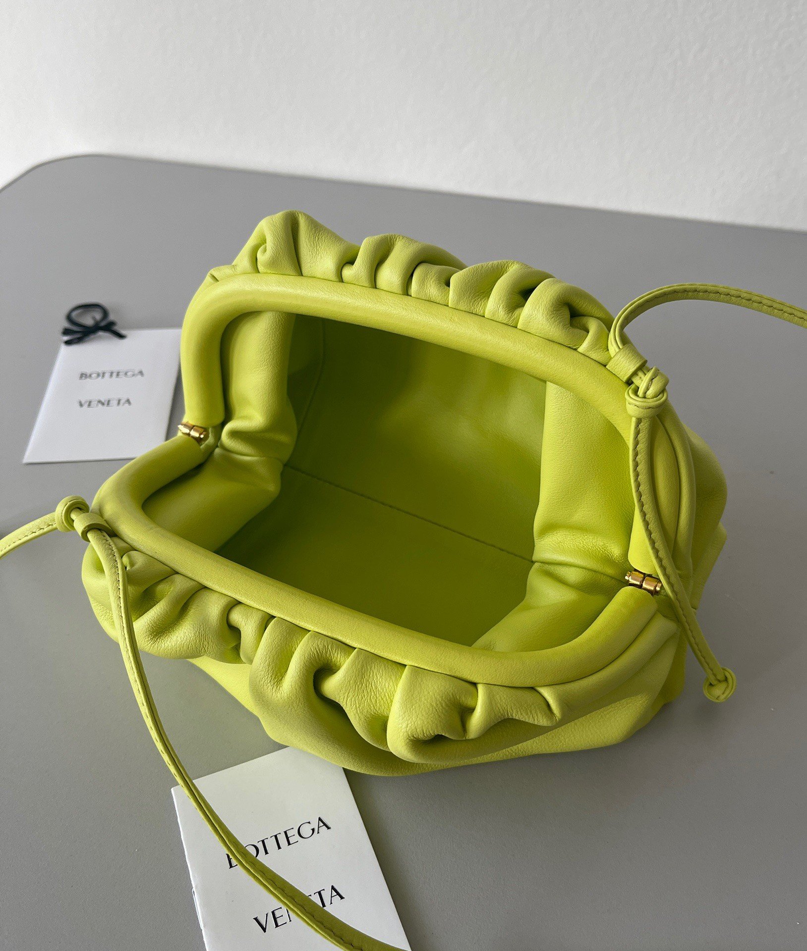 Bottega Veneta Mini Pouch with Strap in Kiwi Calfskin