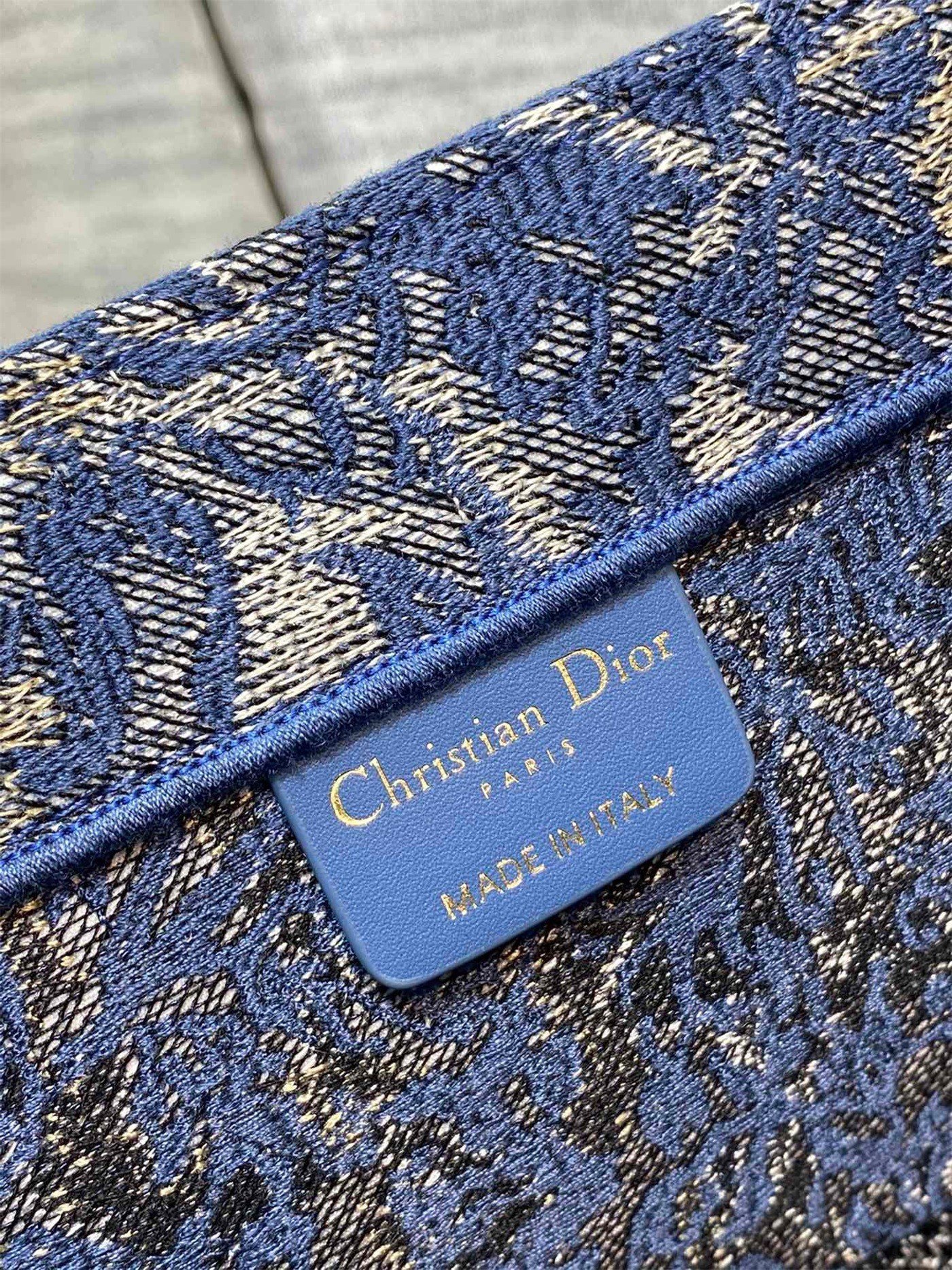 Dior Large Book Tote Bag In Blue Brocart Denim-Effect Embroidery