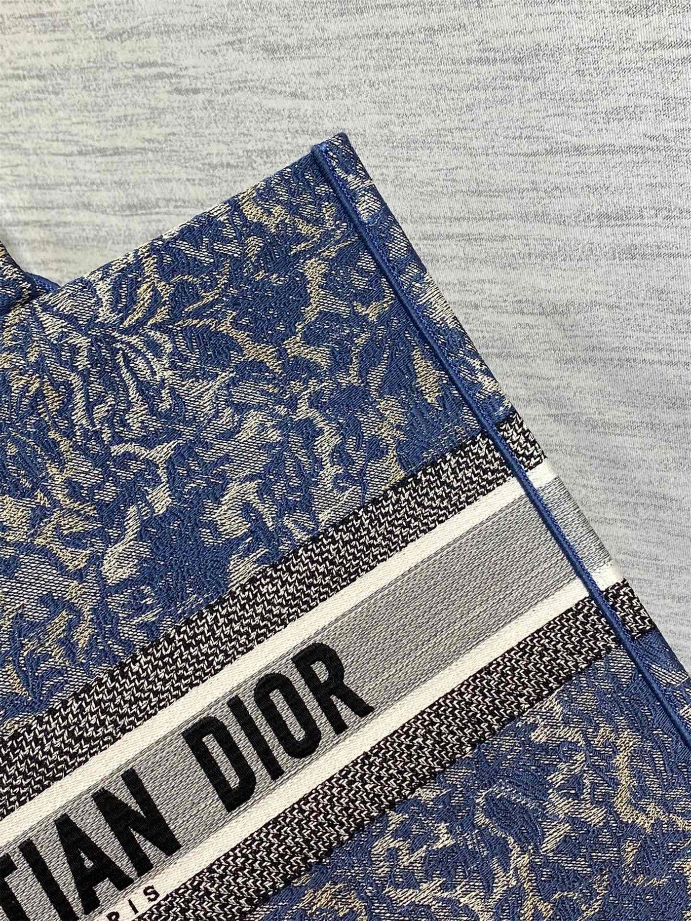 Dior Large Book Tote Bag In Blue Brocart Denim-Effect Embroidery