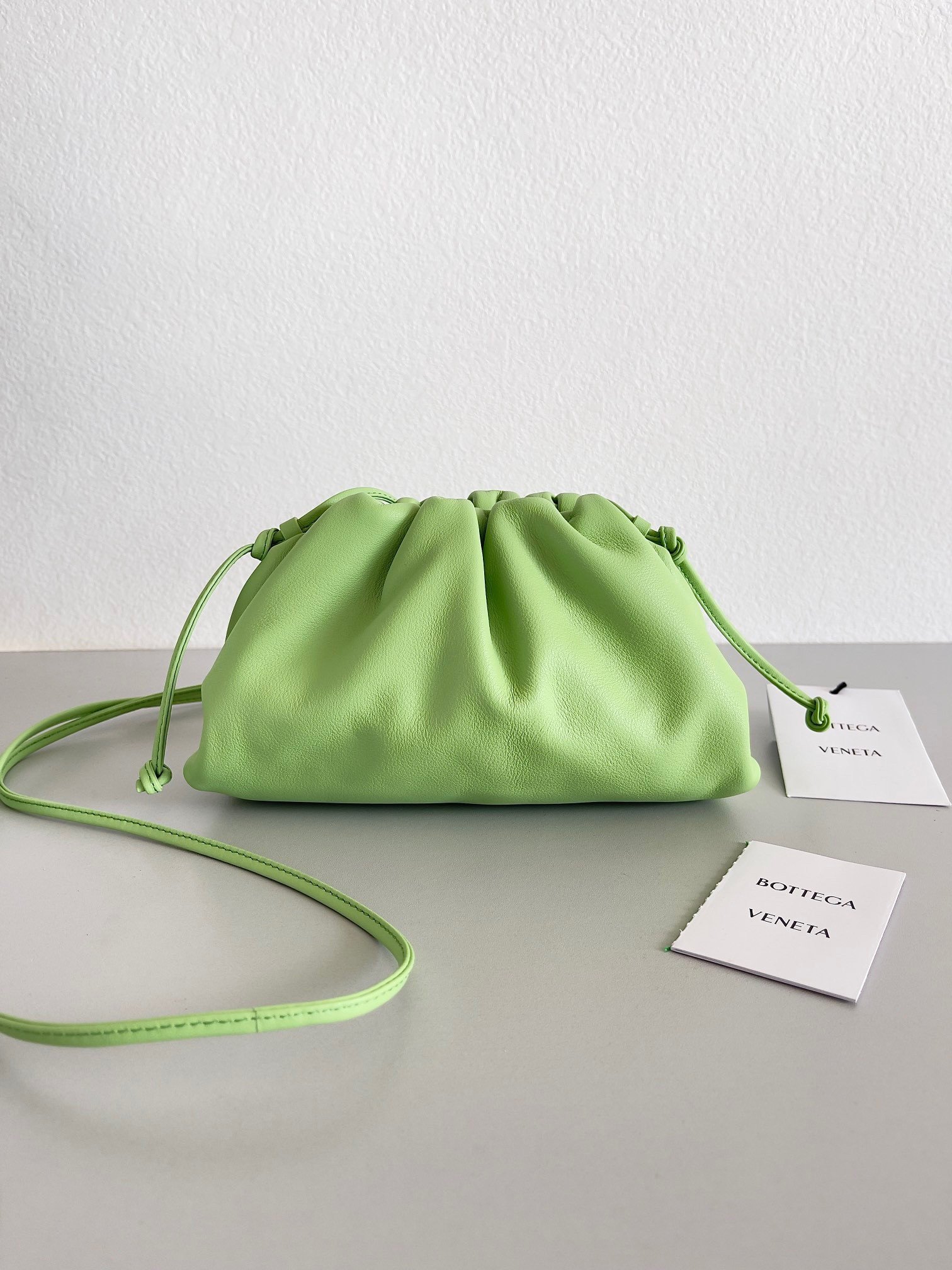 Bottega Veneta Mini Pouch with Strap in Pistachio Calfskin