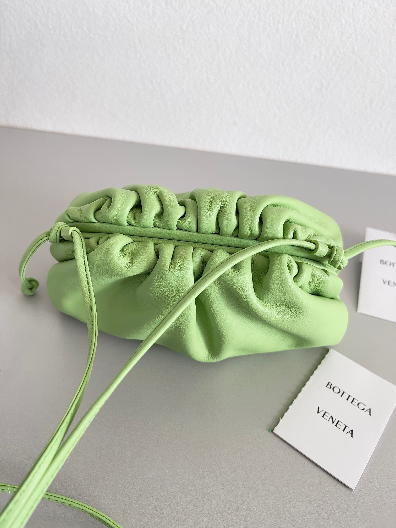 Bottega Veneta Mini Pouch with Strap in Pistachio Calfskin