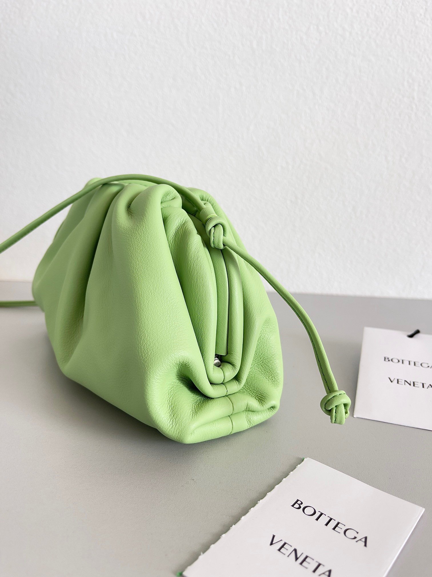 Bottega Veneta Mini Pouch with Strap in Pistachio Calfskin