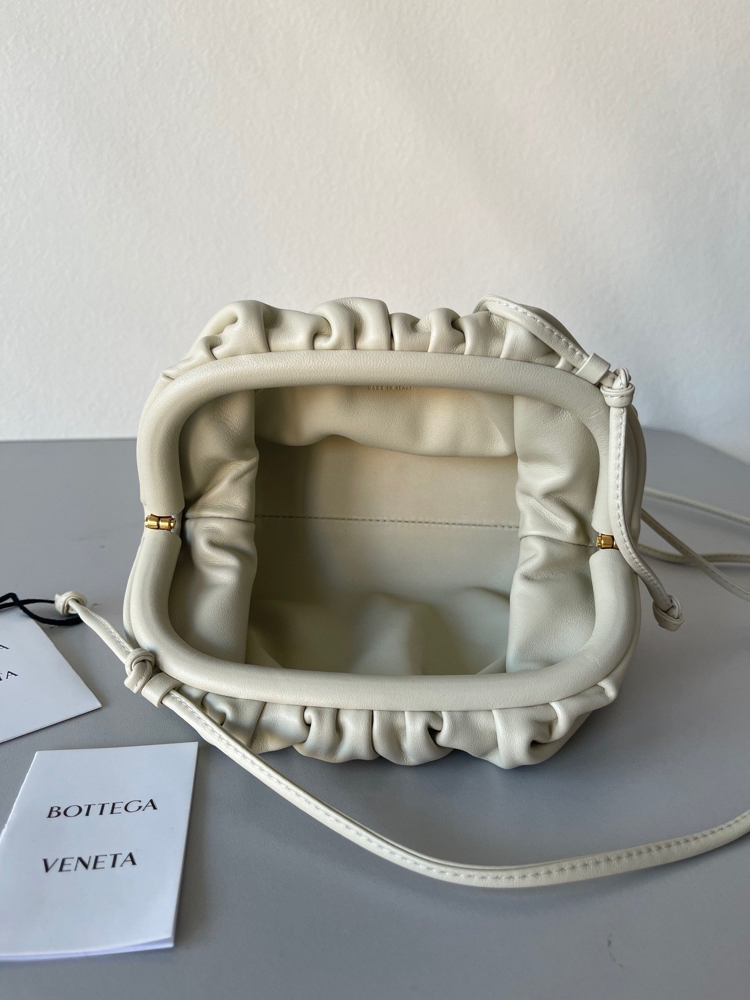 Bottega Veneta Mini Pouch with Strap in Ivory Calfskin