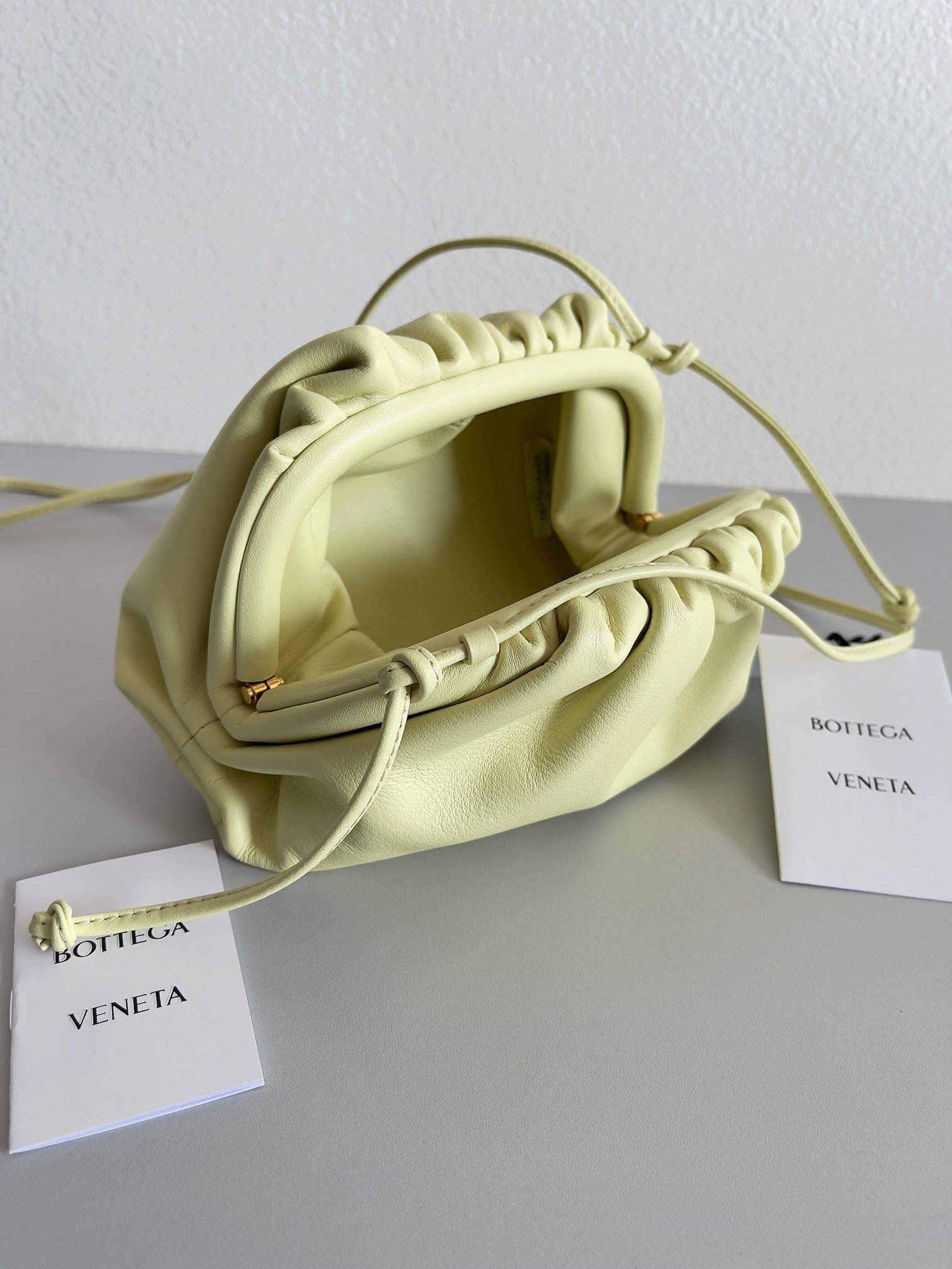 Bottega Veneta Mini Pouch with Strap in Zest Washed Calfskin