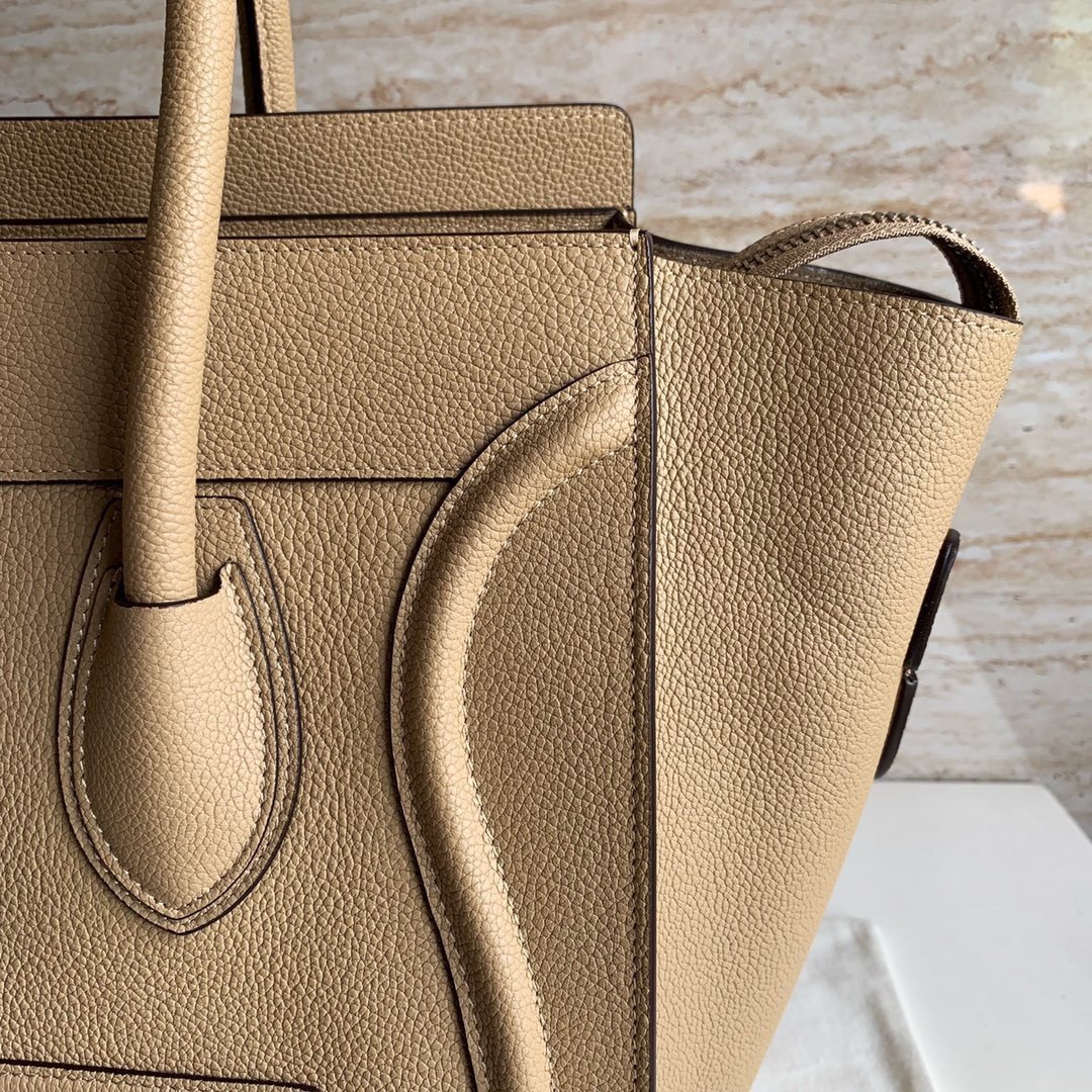 Celine Mini Luggage Tote Bag In Dune Drummed Calfskin