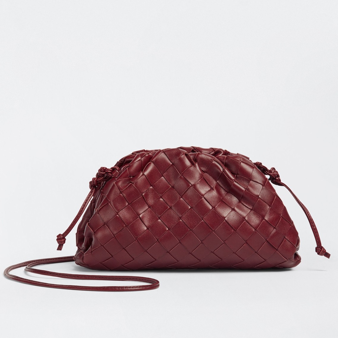 Bottega Veneta Mini Pouch with Strap in Bordeaux Intrecciato Lambskin