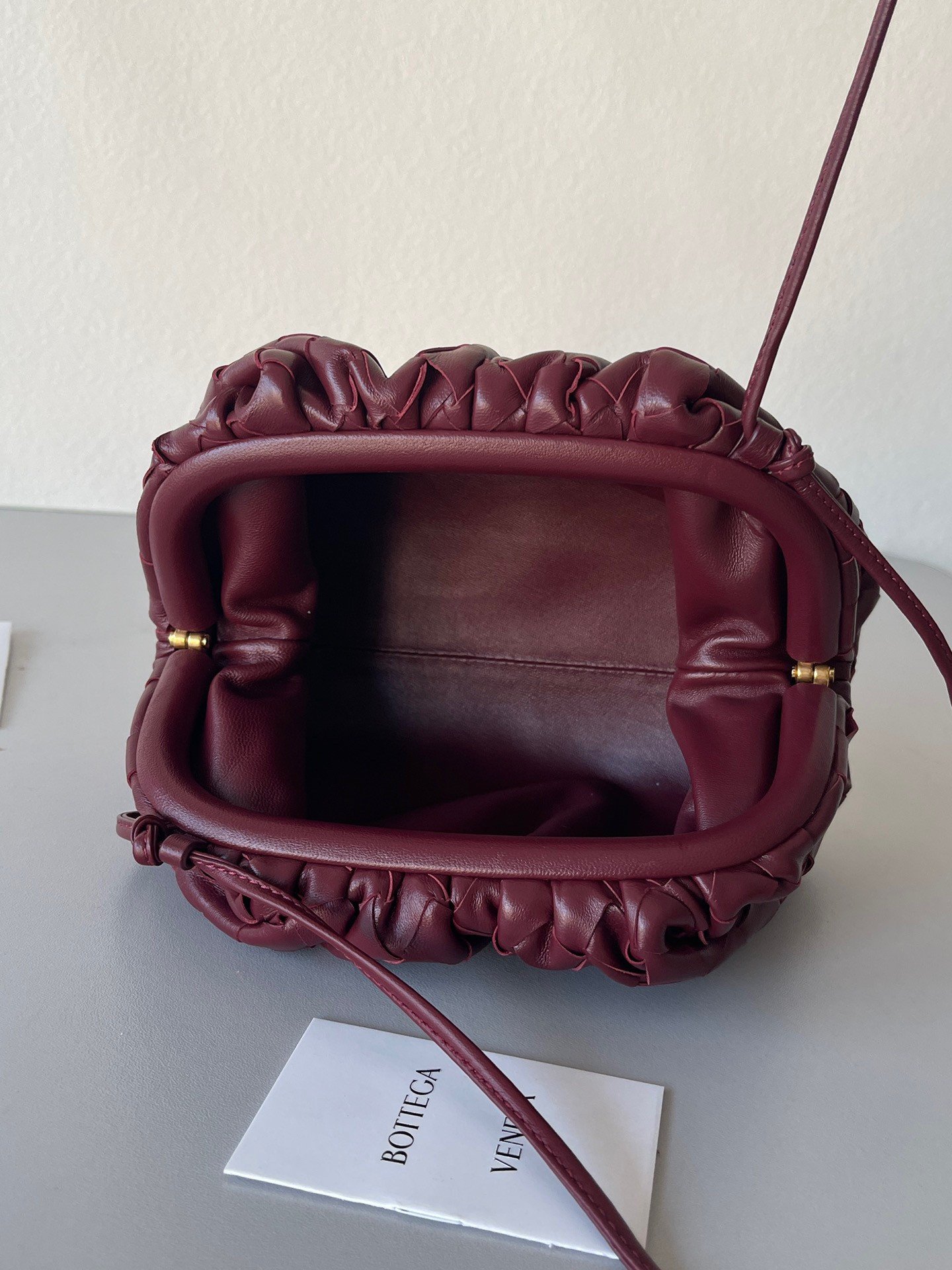 Bottega Veneta Mini Pouch with Strap in Bordeaux Intrecciato Lambskin