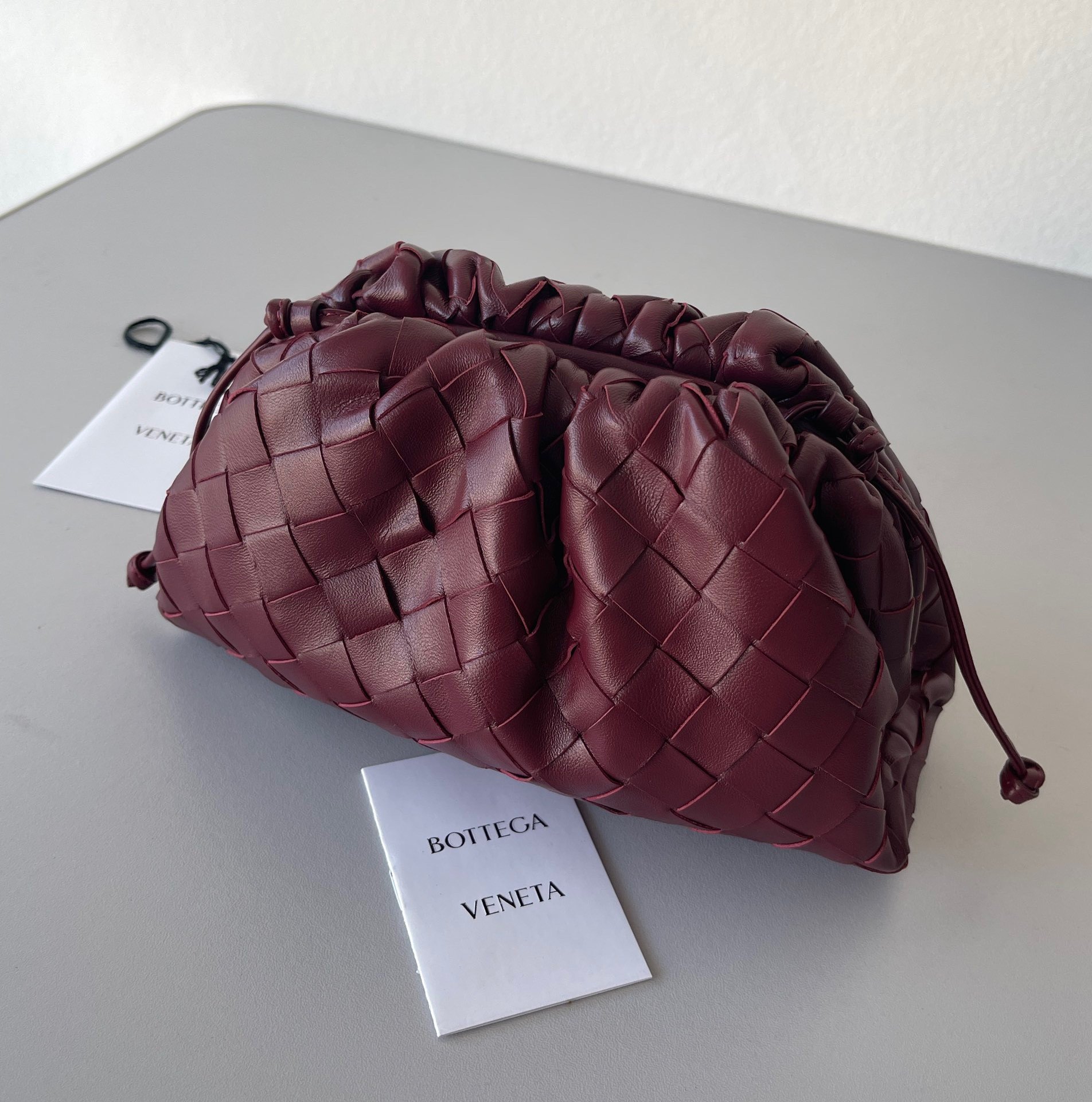 Bottega Veneta Mini Pouch with Strap in Bordeaux Intrecciato Lambskin