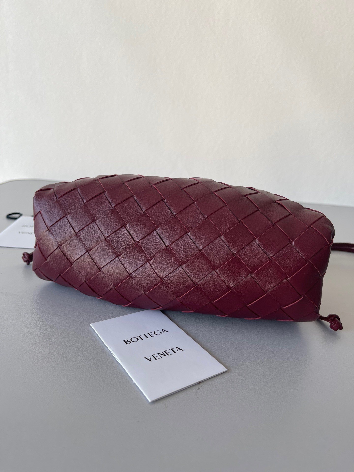 Bottega Veneta Mini Pouch with Strap in Bordeaux Intrecciato Lambskin