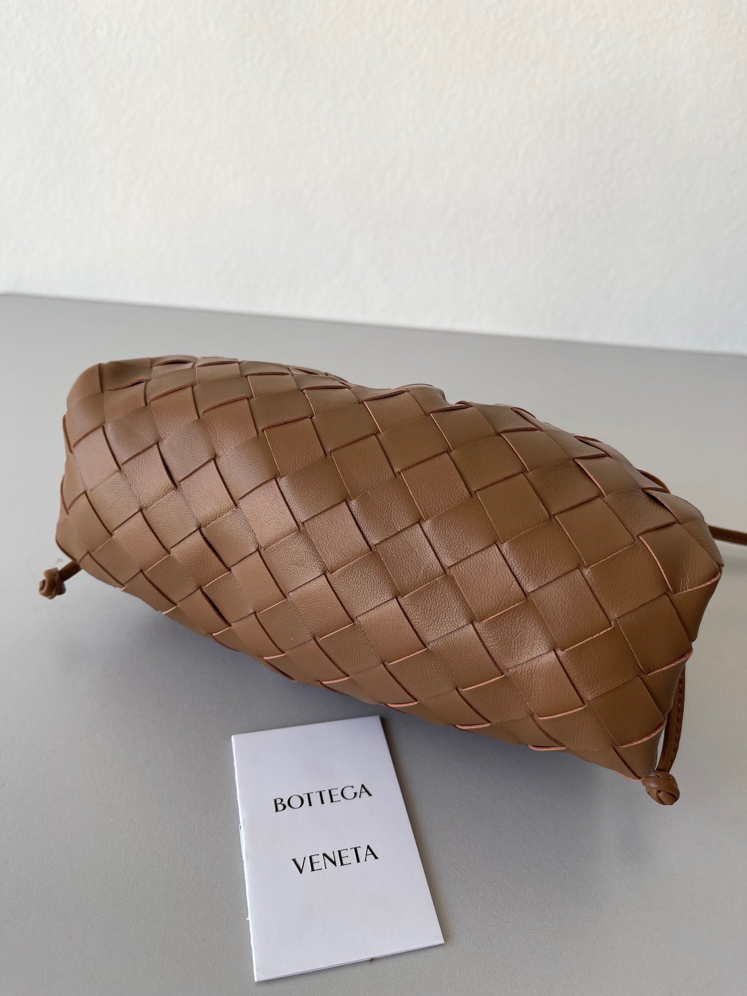 Bottega Veneta Mini Pouch with Strap in Caramel Intrecciato Lambskin