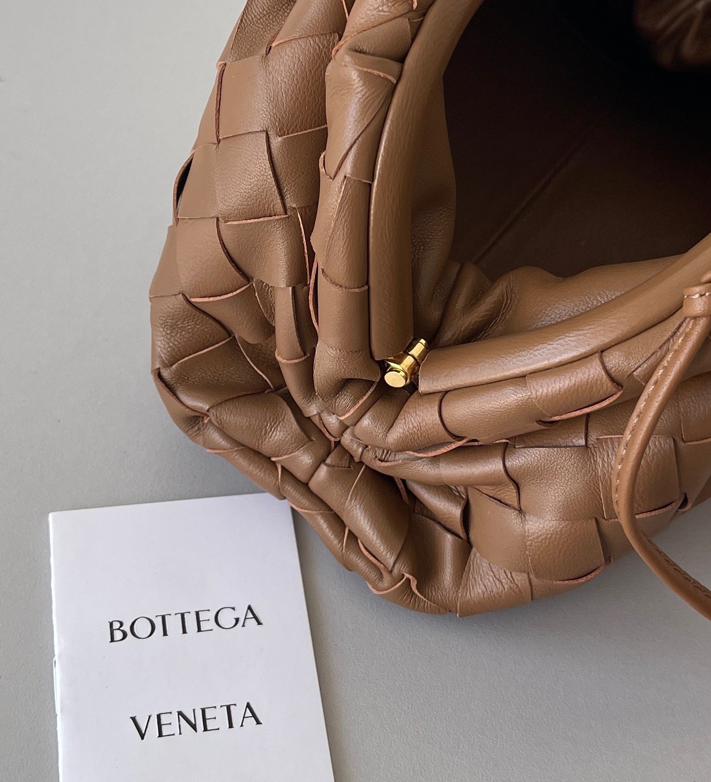 Bottega Veneta Mini Pouch with Strap in Caramel Intrecciato Lambskin