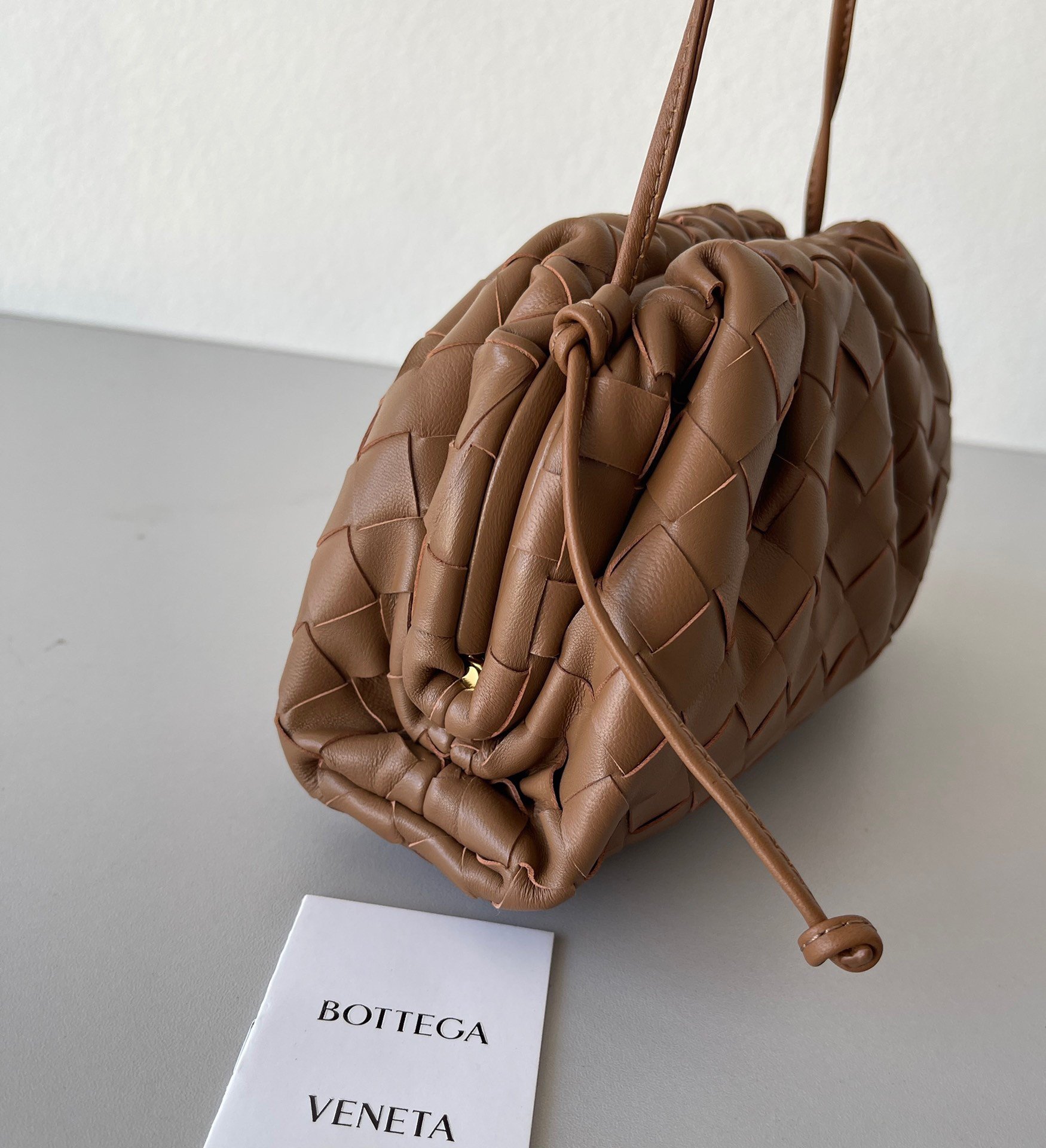 Bottega Veneta Mini Pouch with Strap in Caramel Intrecciato Lambskin