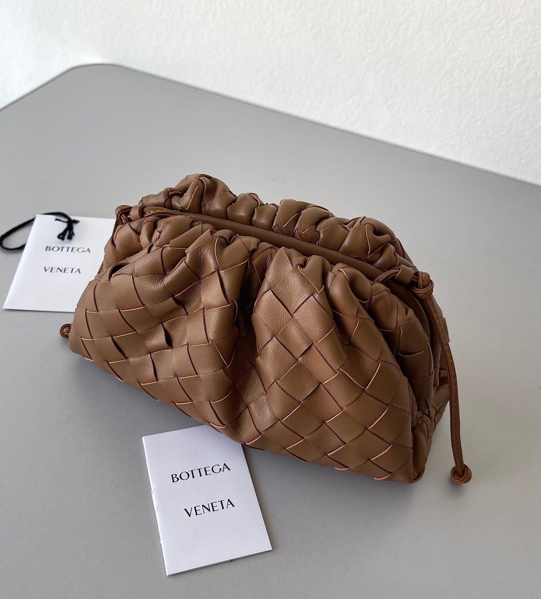 Bottega Veneta Mini Pouch with Strap in Caramel Intrecciato Lambskin