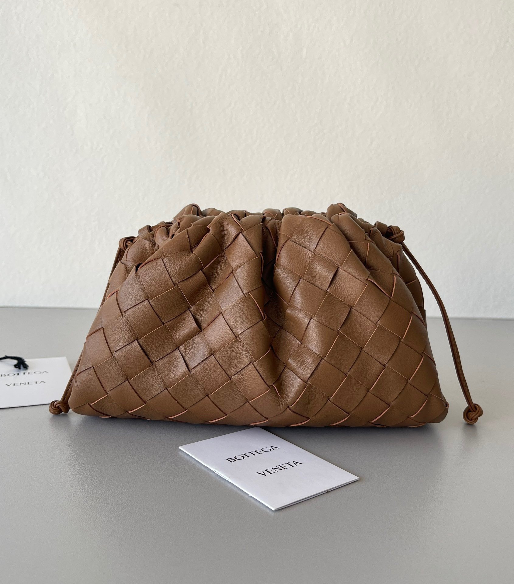 Bottega Veneta Mini Pouch with Strap in Caramel Intrecciato Lambskin