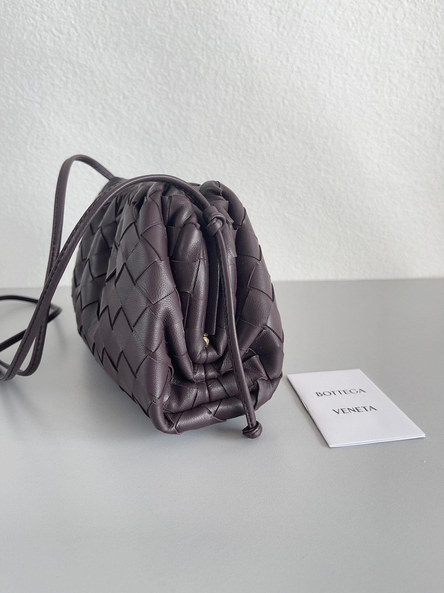 Bottega Veneta Mini Pouch with Strap in Grape Intrecciato Lambskin