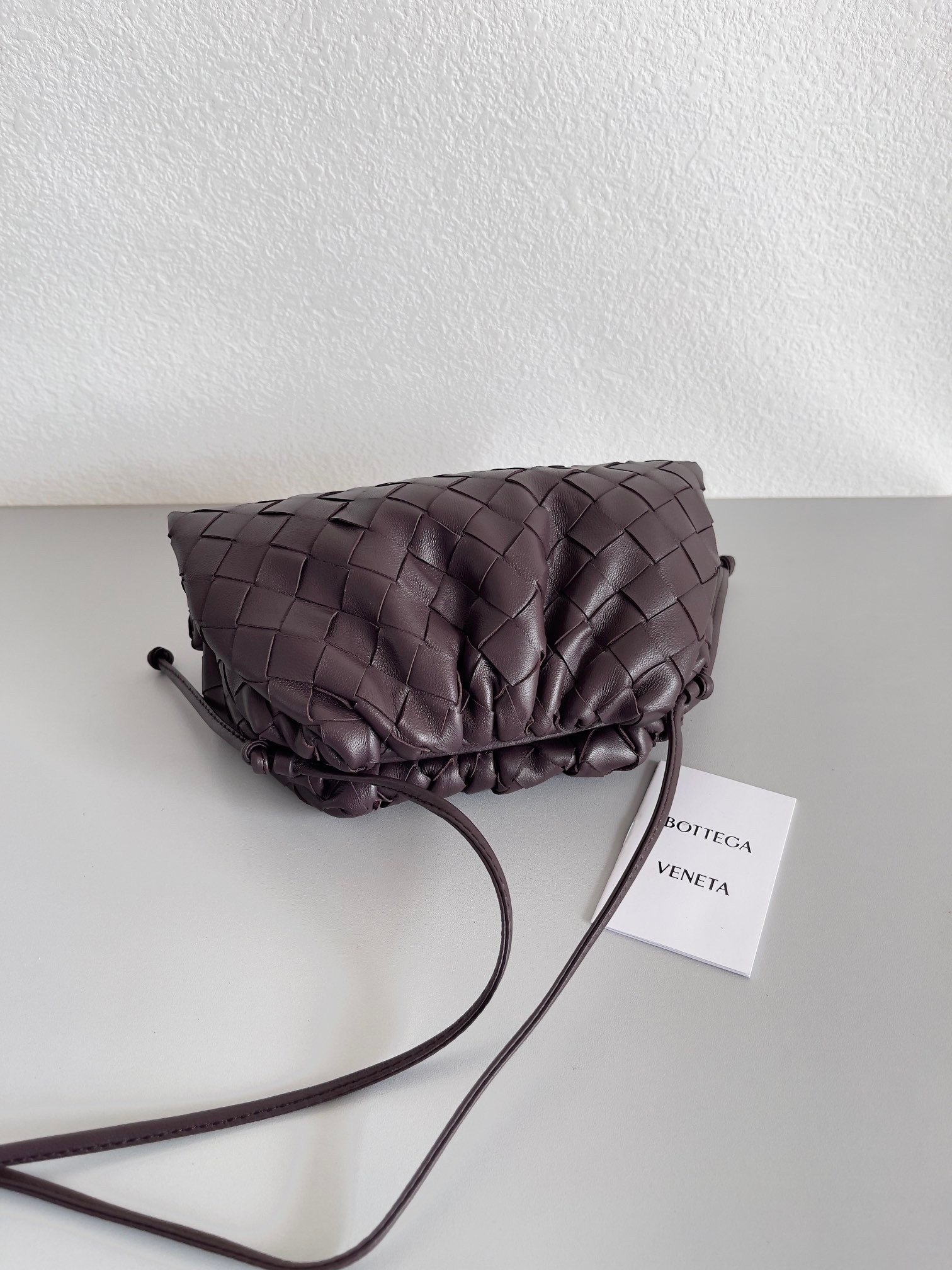 Bottega Veneta Mini Pouch with Strap in Grape Intrecciato Lambskin